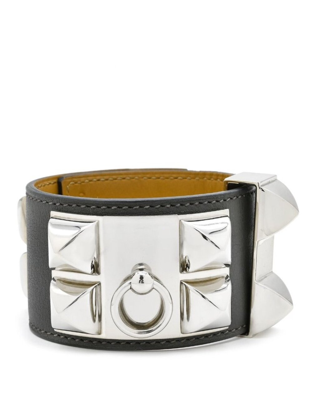Hermes Bracelet Collier de Chien Swift Black Silver S Studded Cowhide